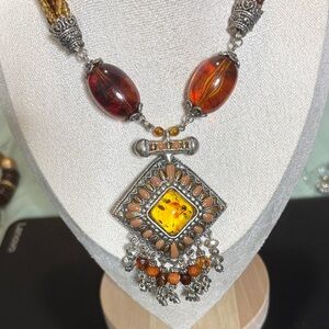Elegant Silver and Amber Necklace